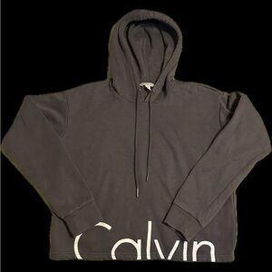 Calvin Klein Logo Monogram Gray Cropped Hoodie Activewear Athleisure